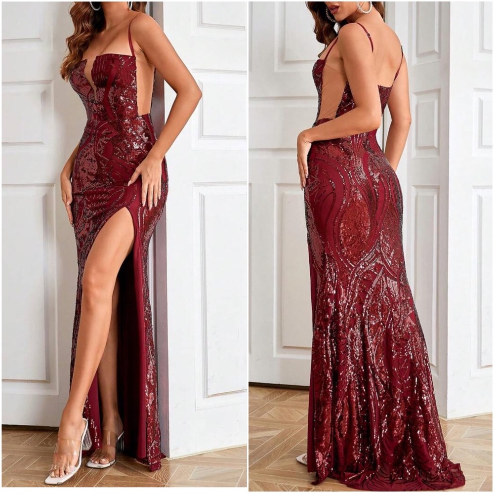 Luxe Sequin Cami Sexy Evening Formal Wedding Prom Dress - Picture 4 of 6